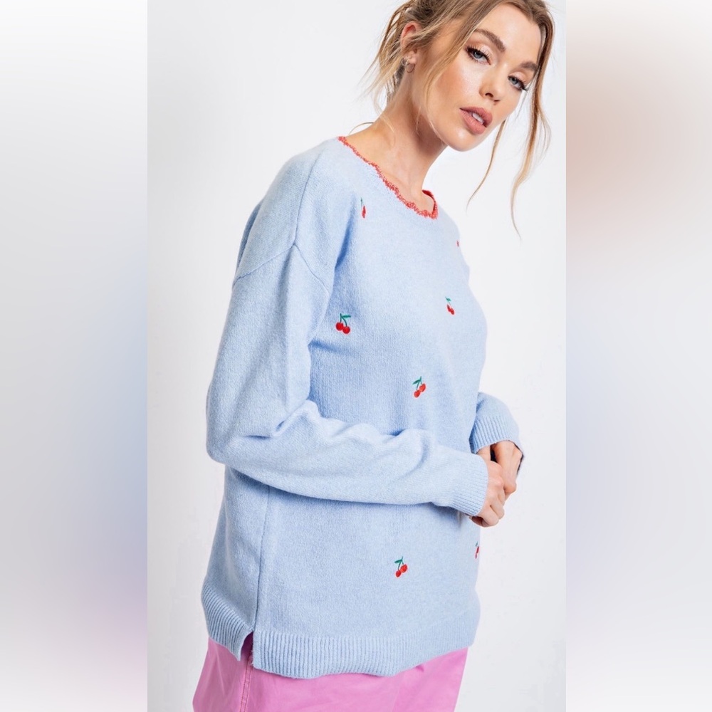 124 1 LEFT ❤️CHERRY EMBROIDERED SWEATER - Picture 3 of 6
